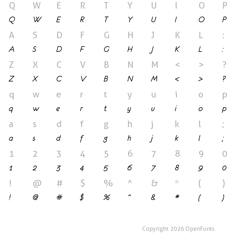 Character Map of eurofurence italic