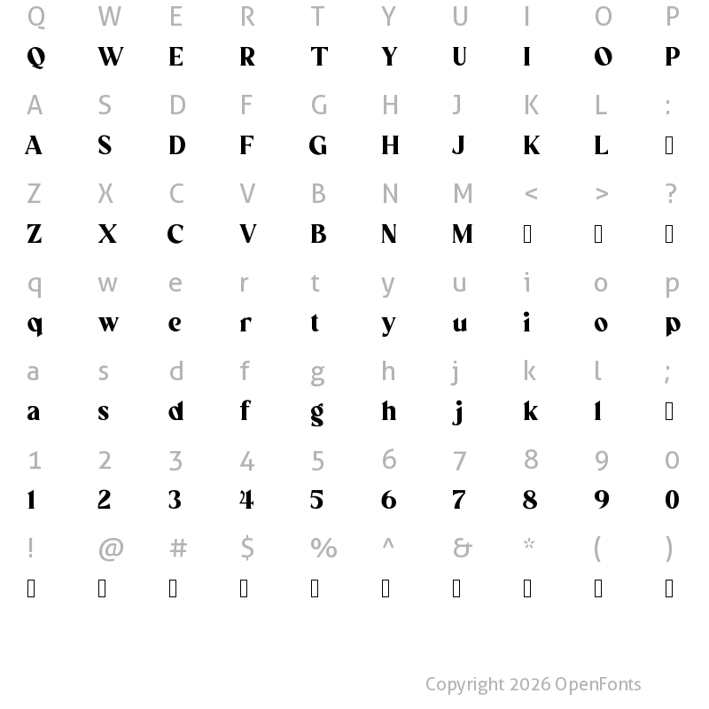 Character Map of Evagrande Regular