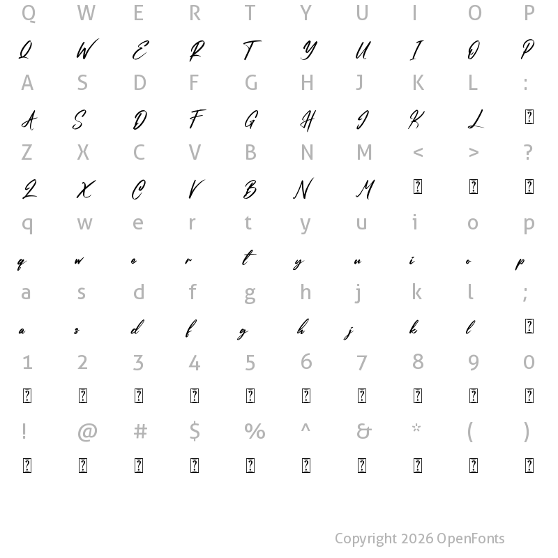 Character Map of Evallia Regular