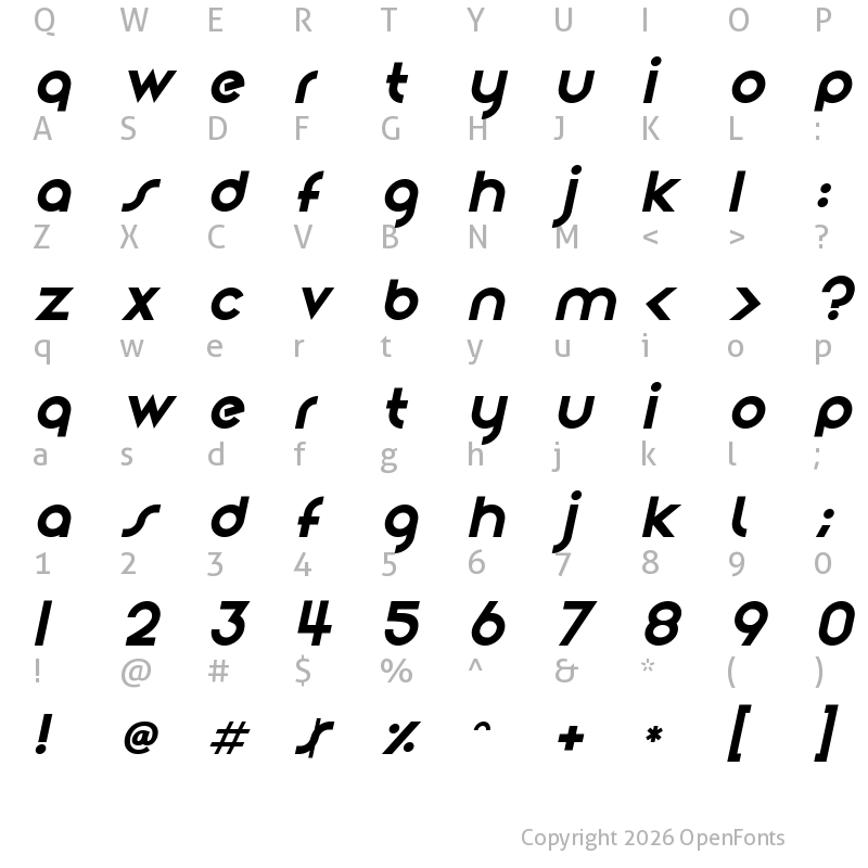 Character Map of Evermore Italic