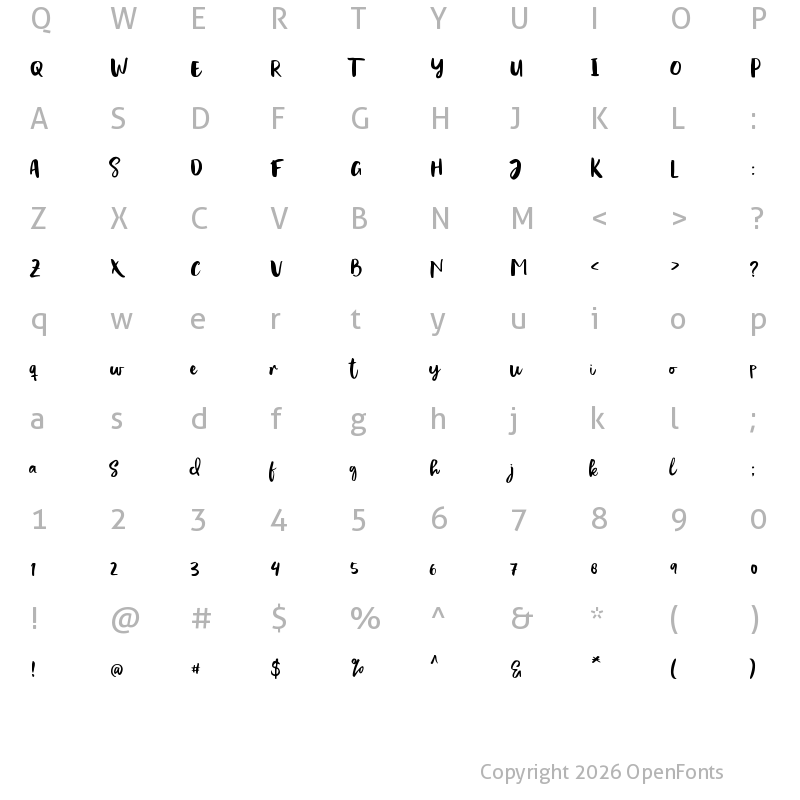 Character Map of Evertone Script Regular