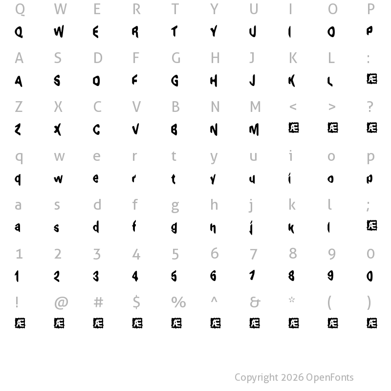 Character Map of Exaggerate (BRK) Regular