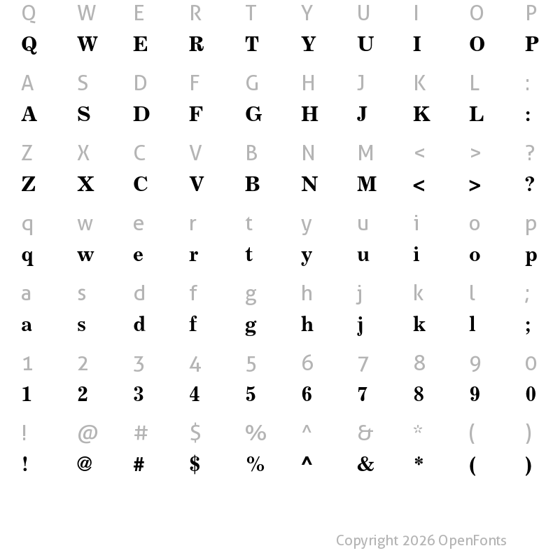 Character Map of Excelsior Bold