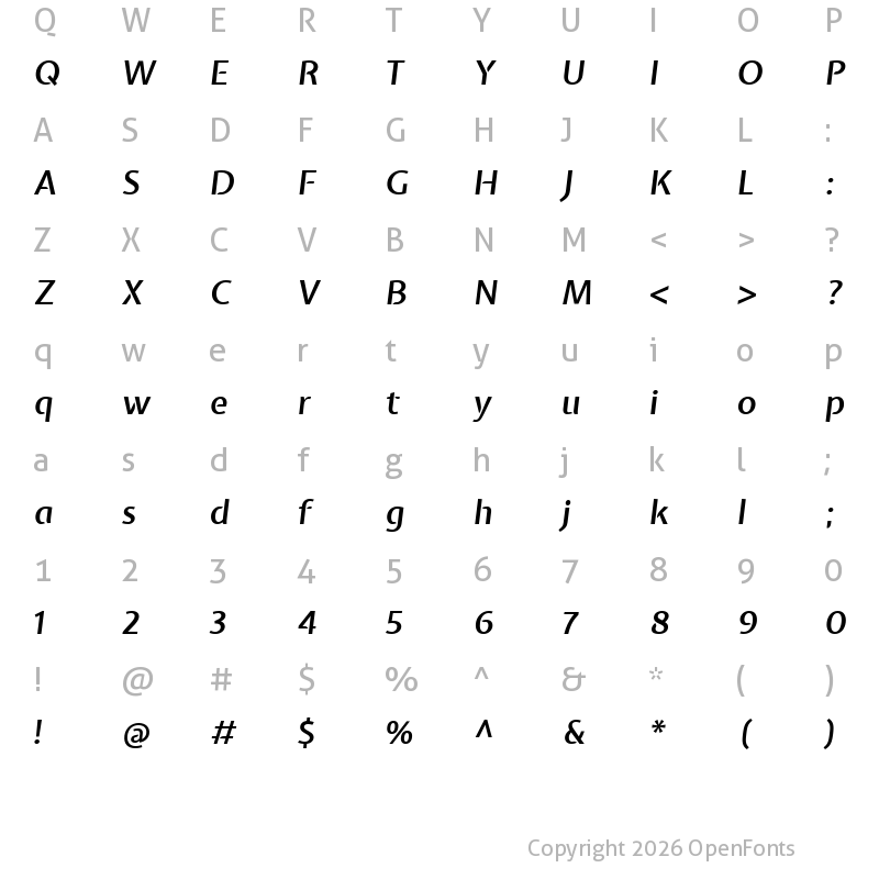 Character Map of Expletus Sans SemiBold Italic