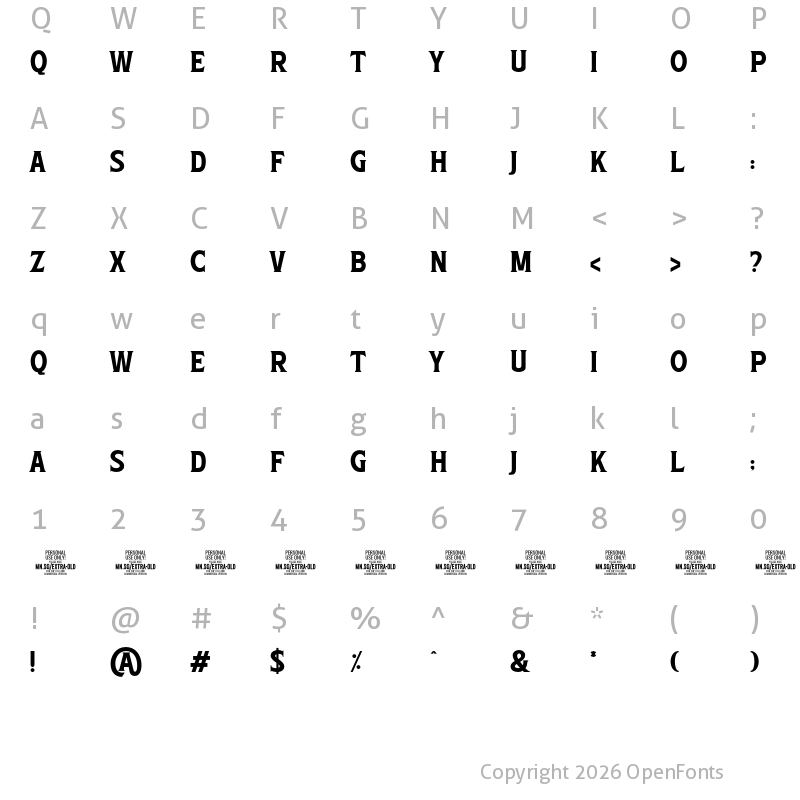 Character Map of Extra Old PERSONAL USE Regular