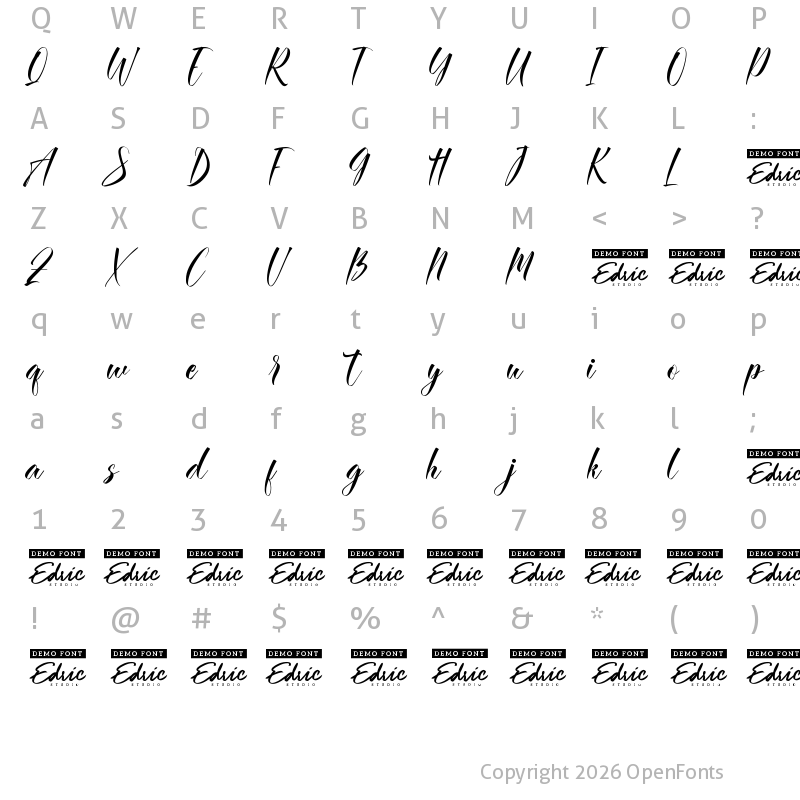 Character Map of Extravagance Demo Regular