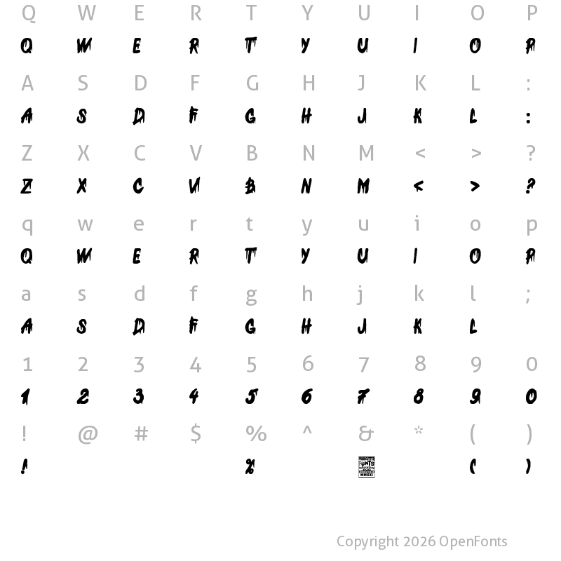 Character Map of Extreme Pain Regular