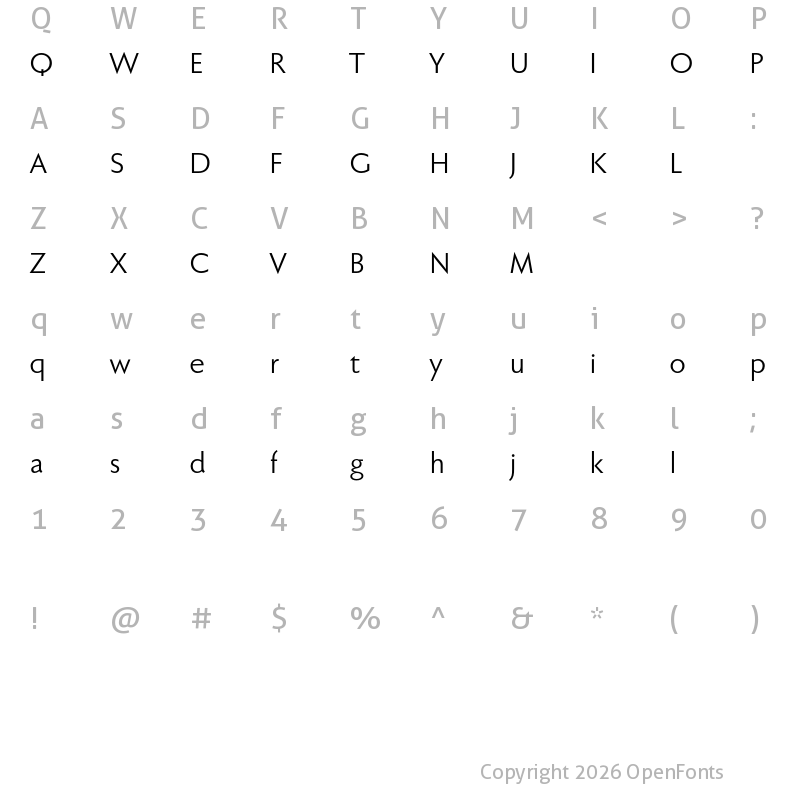 Character Map of Faber Sans Pro reduced 55 Normal