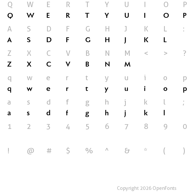 Character Map of Faber Sans Pro reduced 75 Halbfett