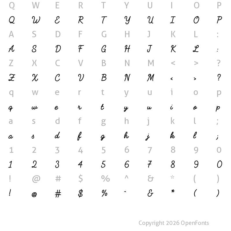 Character Map of FabfeltScript Bold