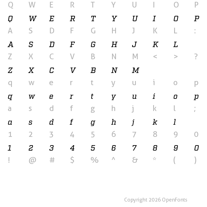 Character Map of Factoria Test Medium Italic