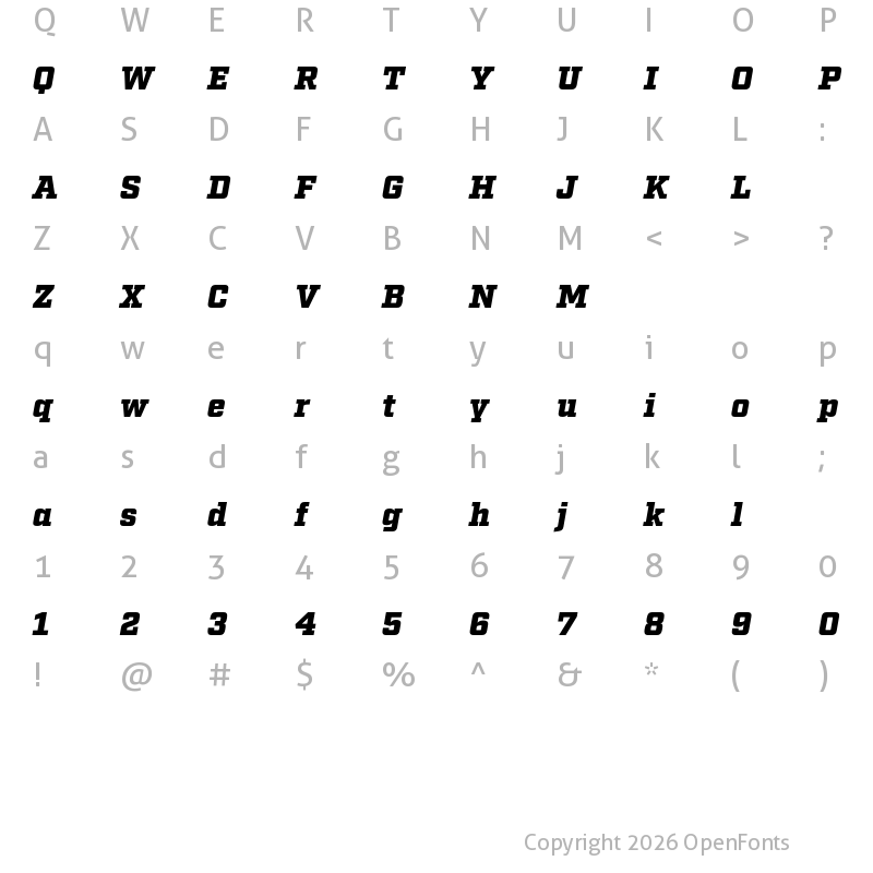 Character Map of Factoria Test Ultra Italic
