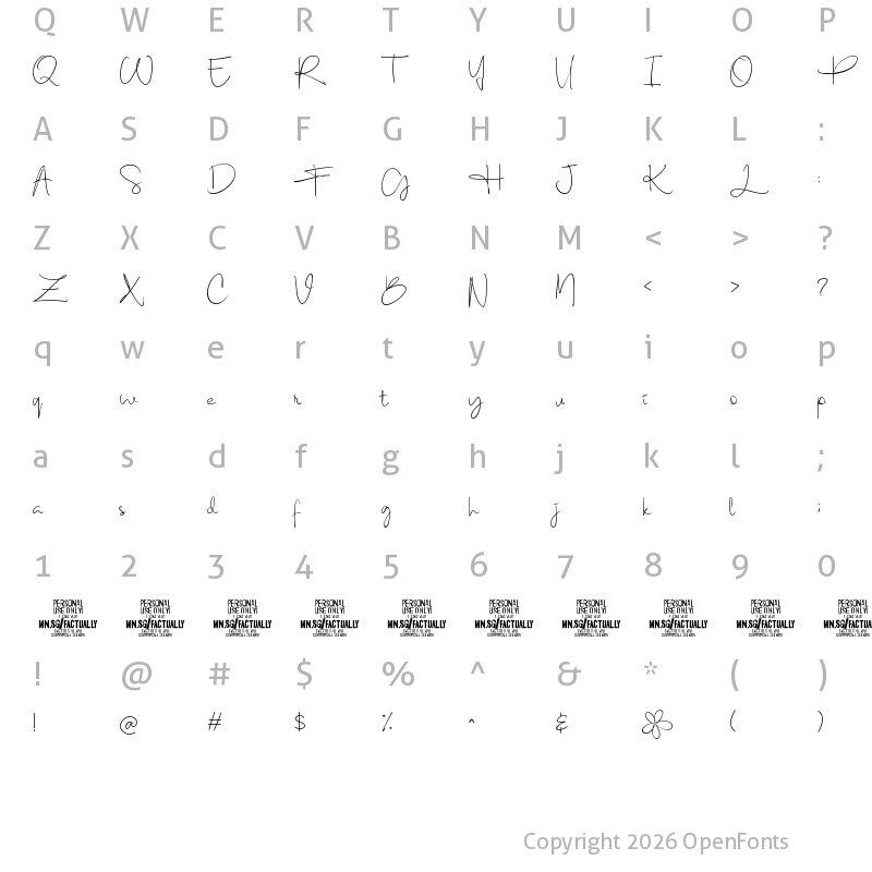 Character Map of Factually Handwriting PERSONAL Regular