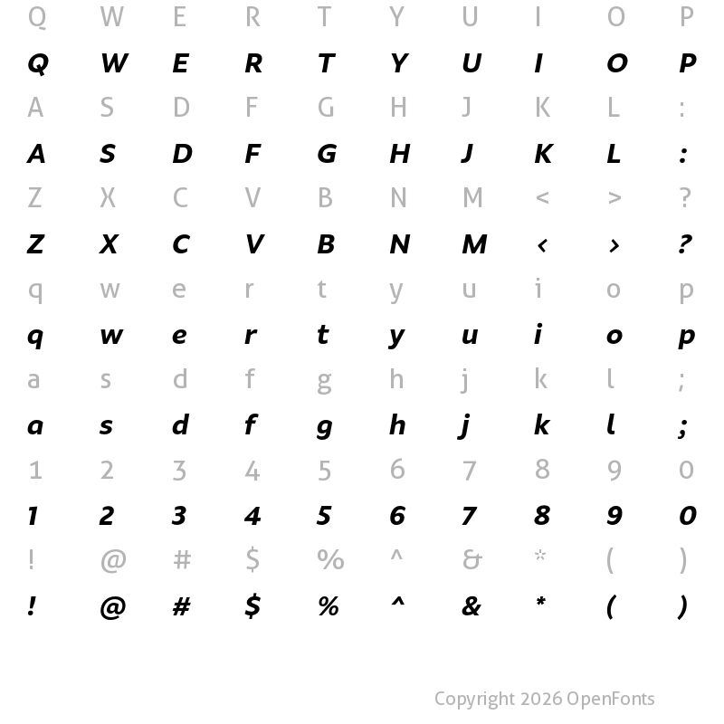 Character Map of Fagun Bold Italic