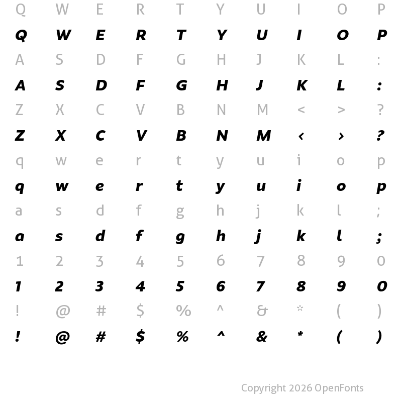 Character Map of Fagun ExtraBold Italic