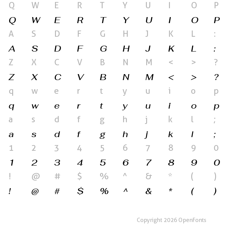 Character Map of Fahkwang Medium Italic