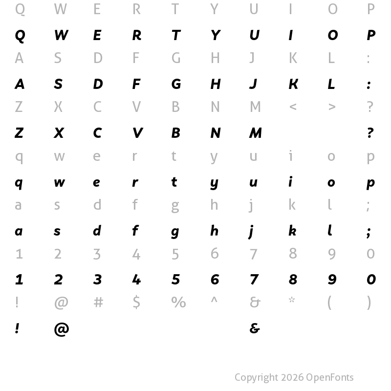 Character Map of Faible Test Black Italic