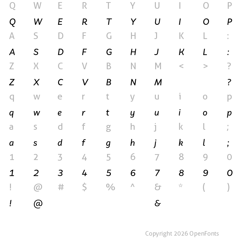 Character Map of Faible Test Medium Italic