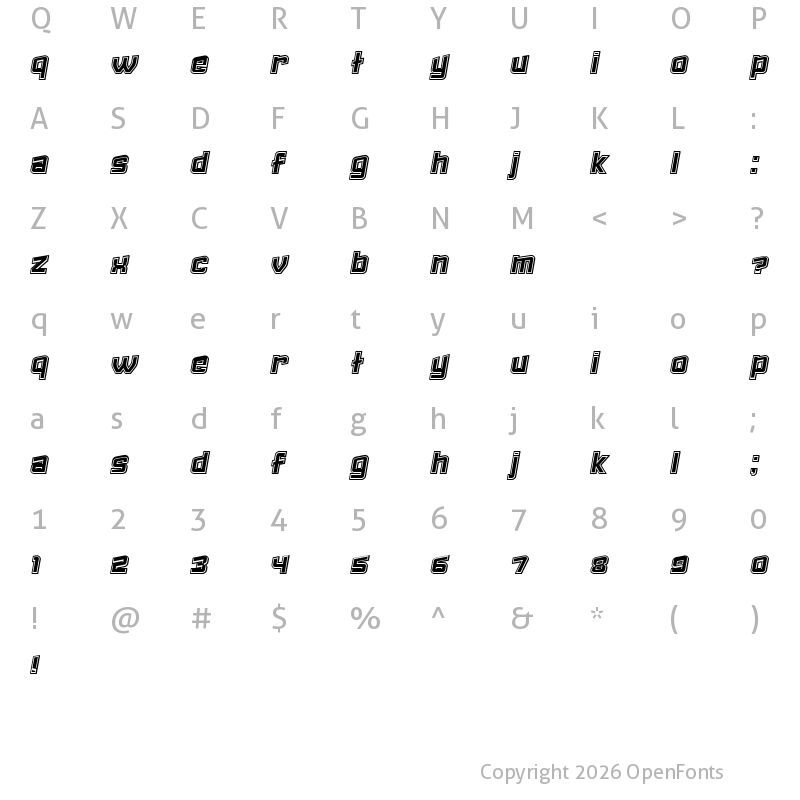 Character Map of Failed 3d Filled Italic