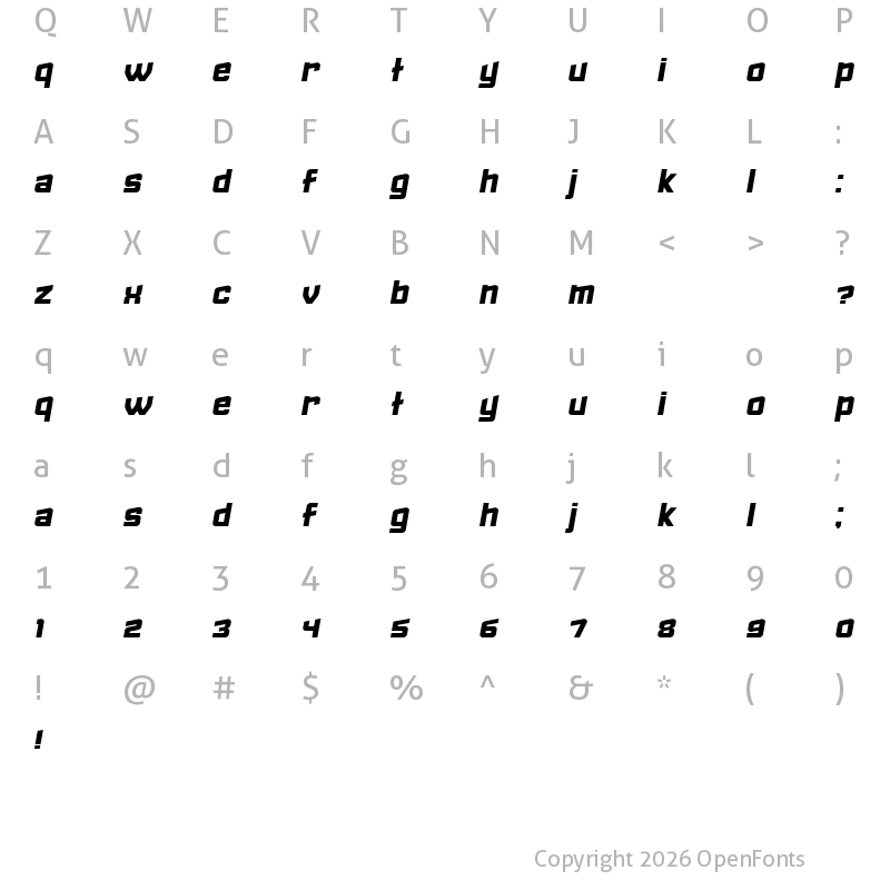 Character Map of Failed Italic