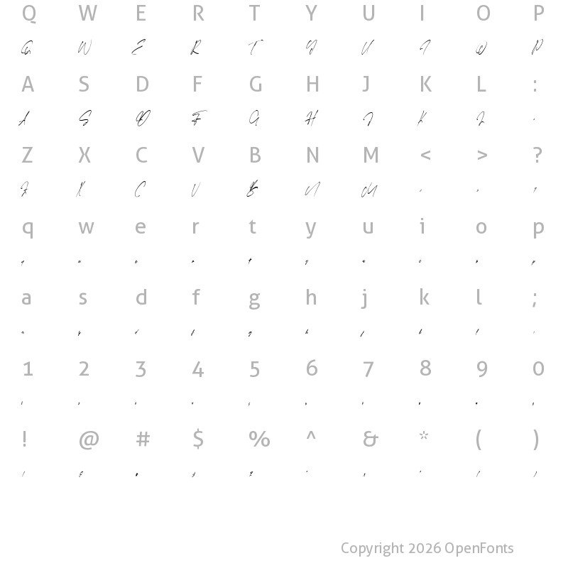 Character Map of Faloney Script Regular