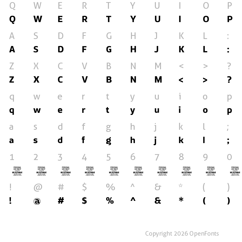 Character Map of Famiar PERSONAL USE ONLY Bold