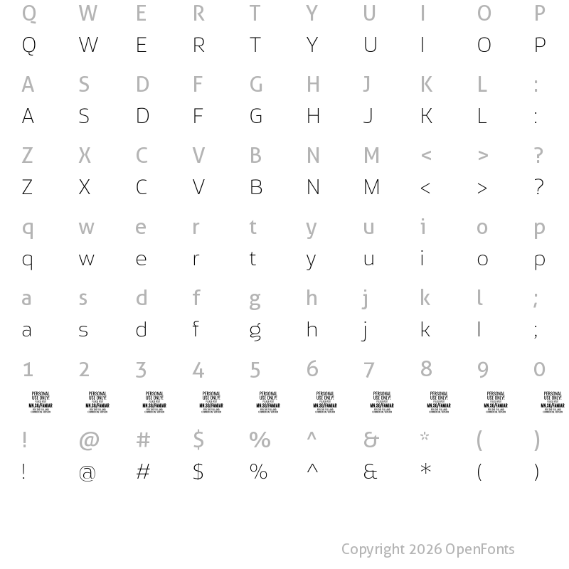 Character Map of Famiar PERSONAL USE ONLY ExtraLight