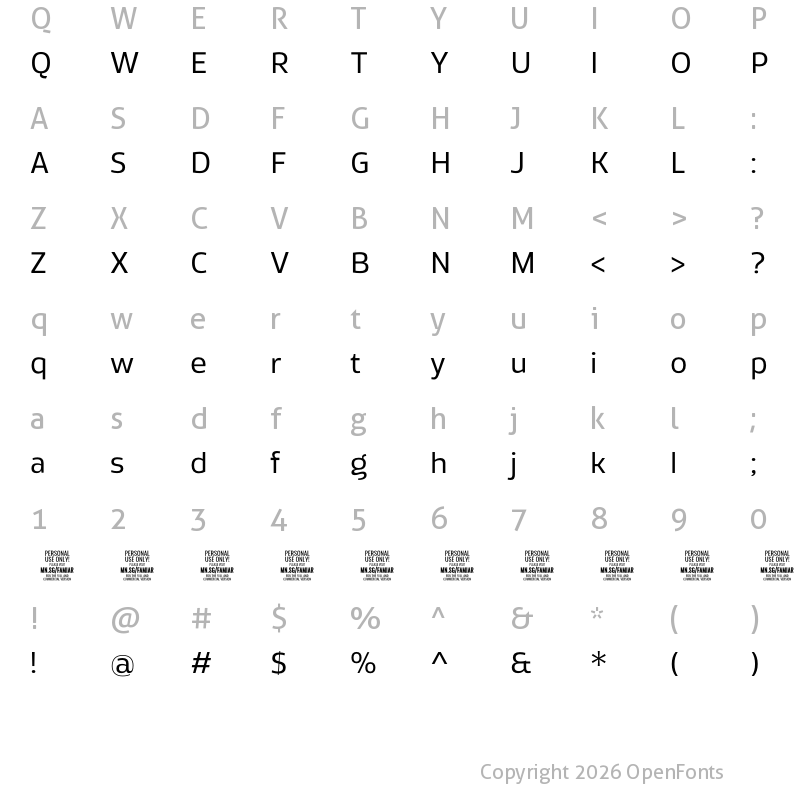 Character Map of Famiar PERSONAL USE ONLY Regular
