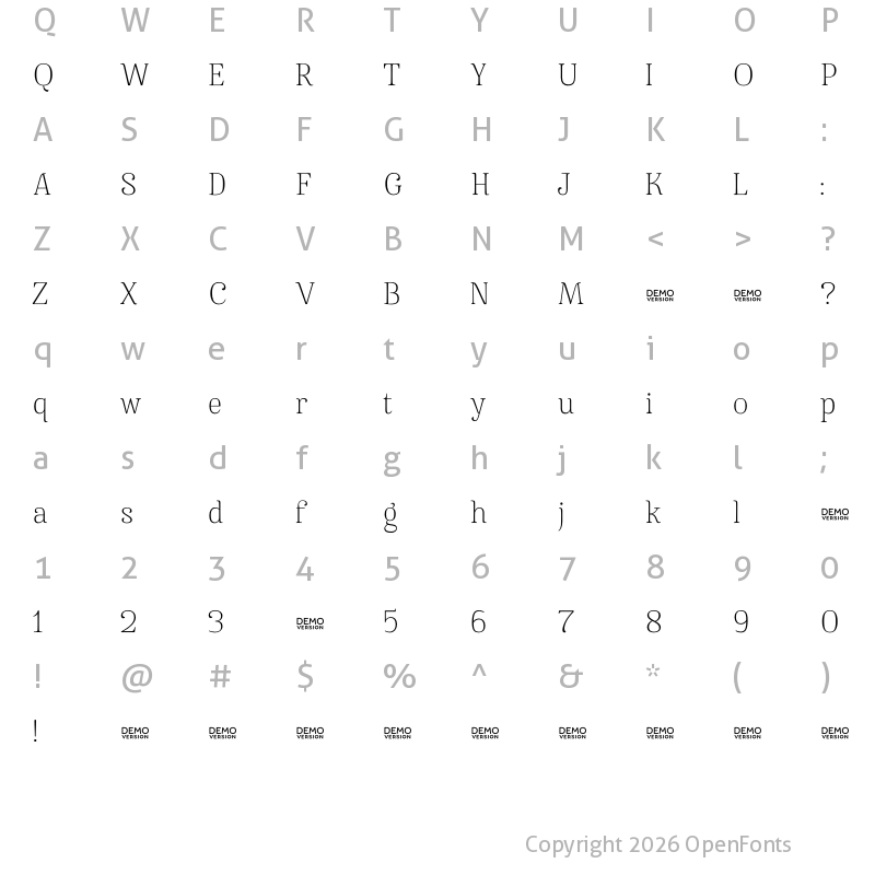 Character Map of Famosa Thin Demo