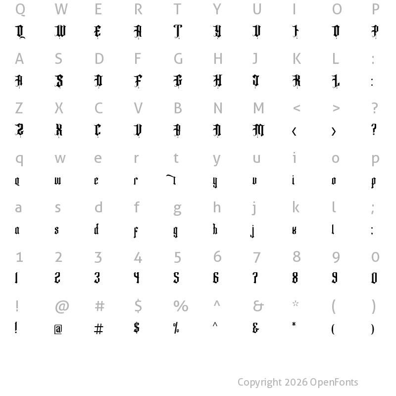 Character Map of Fancy Quisley Regular