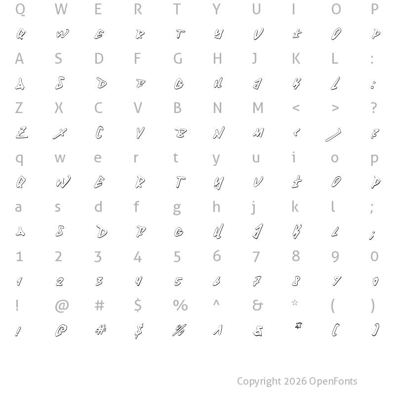 Character Map of Fantom 3D Italic Italic