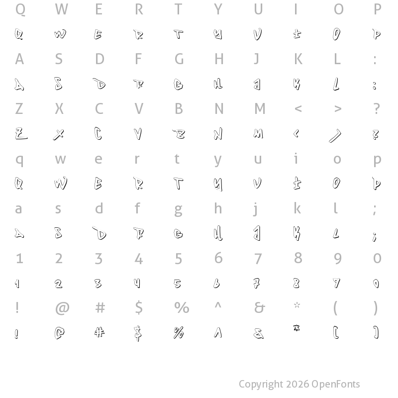 Character Map of Fantom 3D Regular