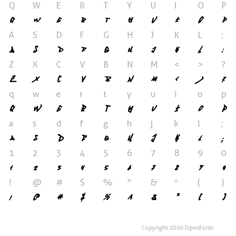 Character Map of Fantom Bold Italic Bold Italic