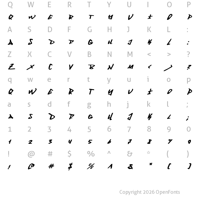 Character Map of Fantom Expanded Italic Expanded Italic