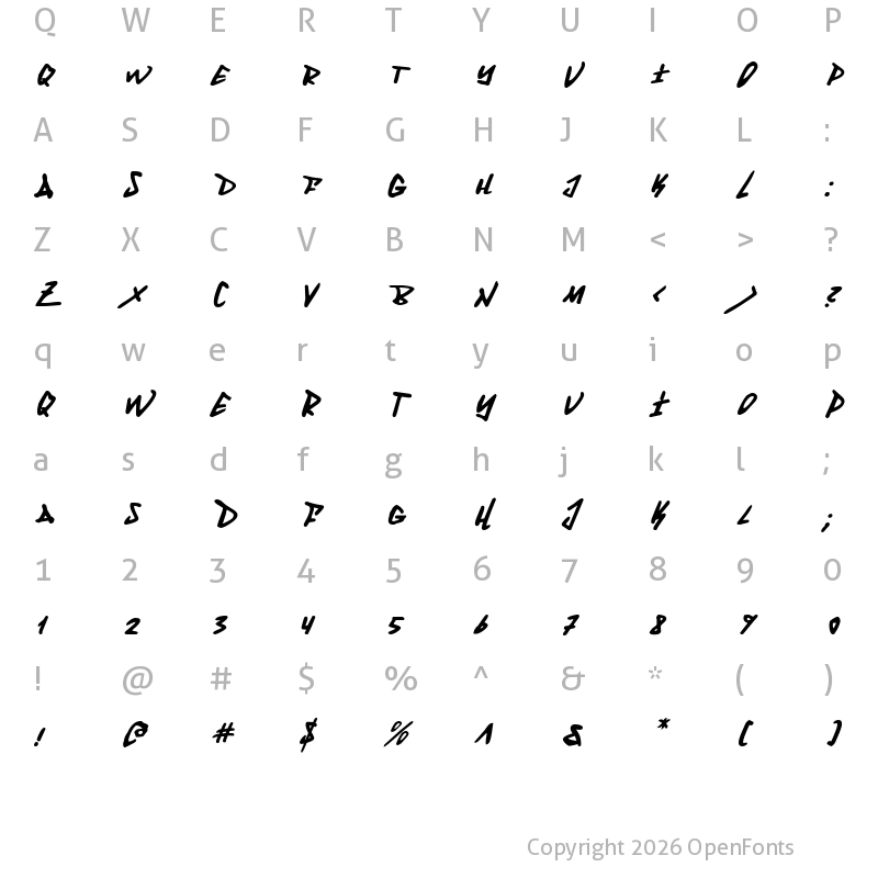 Character Map of Fantom Italic Italic