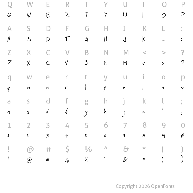 Character Map of Faraco Hand Regular