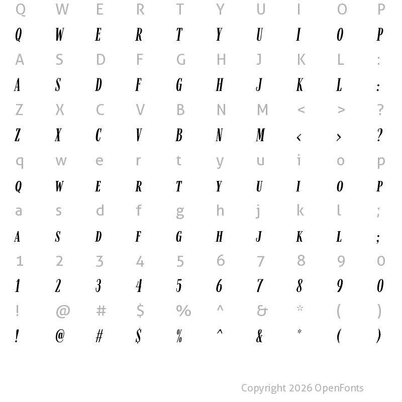 Character Map of Farmhand Italic