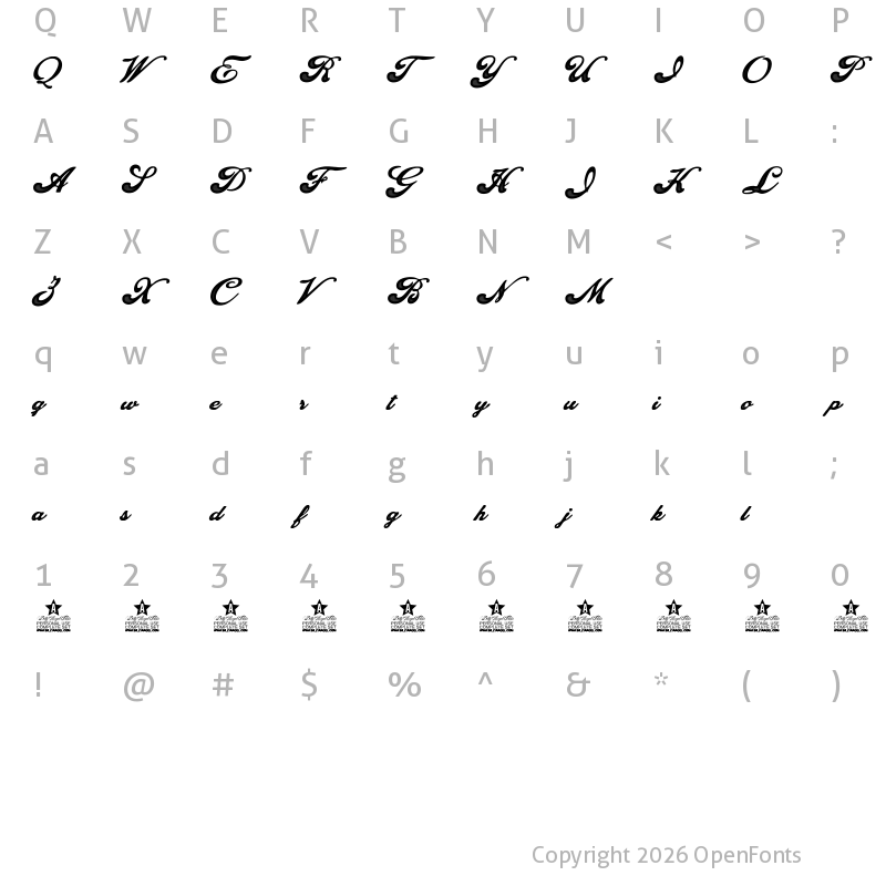 Character Map of Fascinate Personal Use Regular
