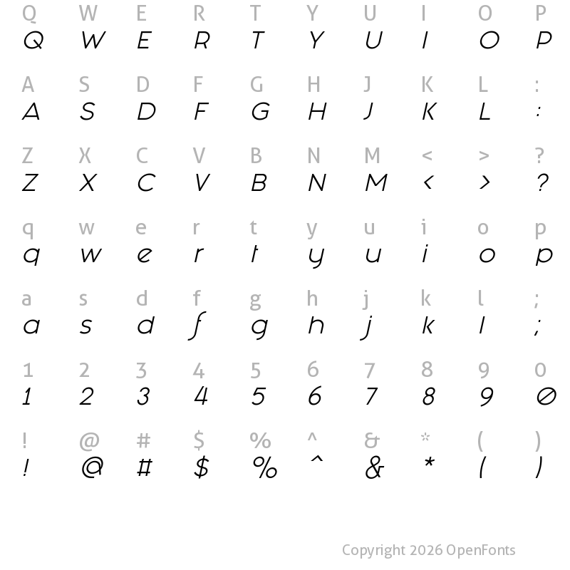 Character Map of Fashion Fetish Italic