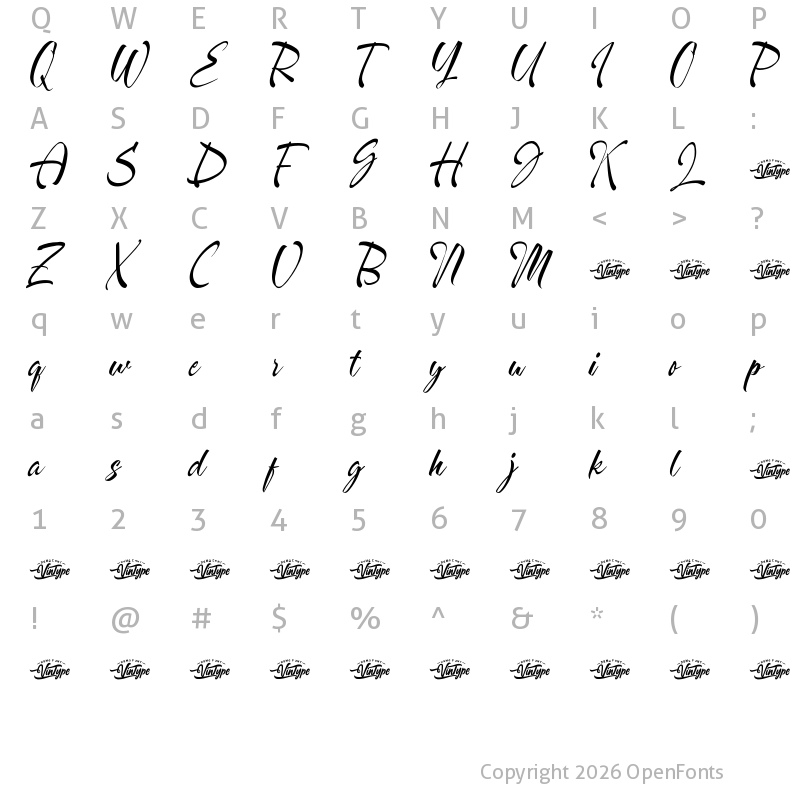 Character Map of Fashioned Roses Demo Regular