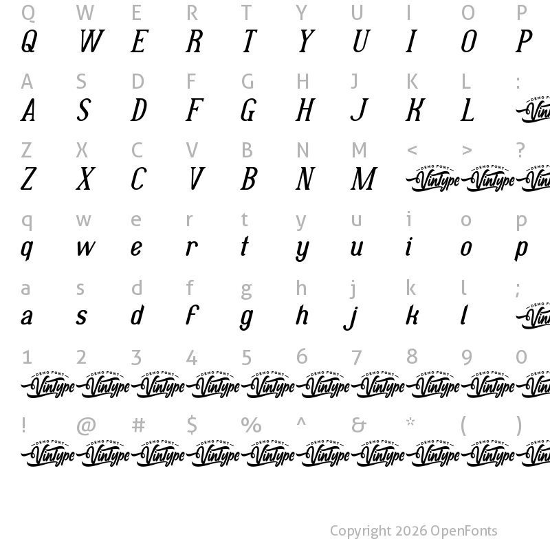 Character Map of Fast Saga Demo Italic