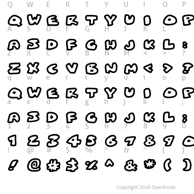 Character Map of Fat Wobble Outlines Regular