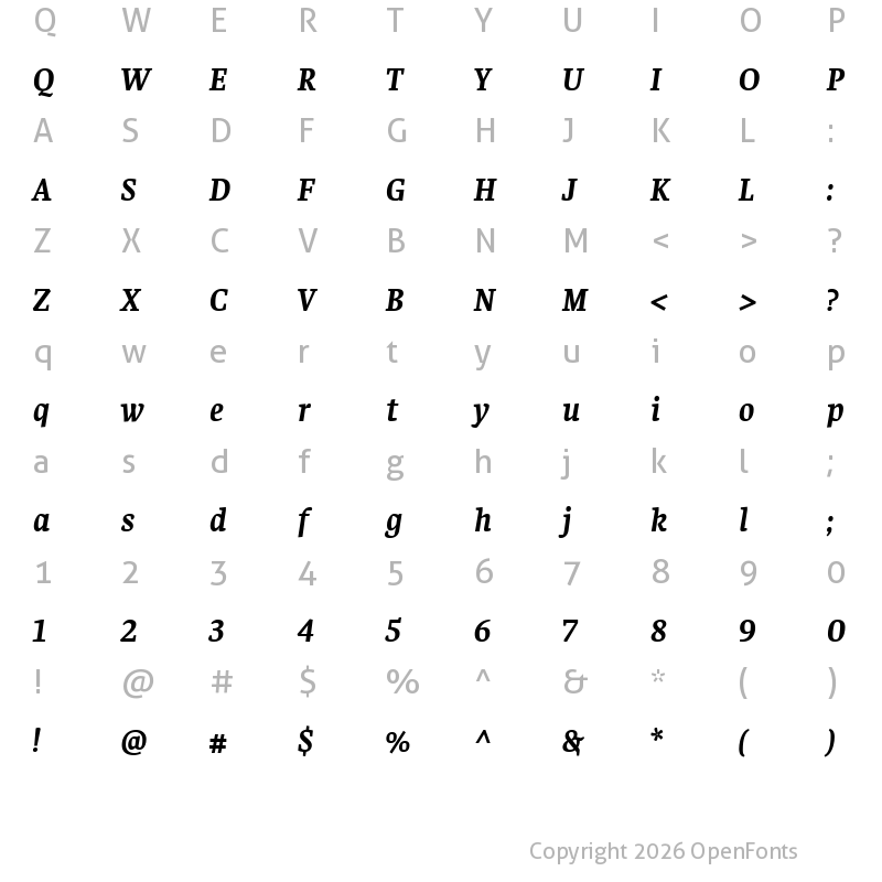 Character Map of Faustina Bold Italic