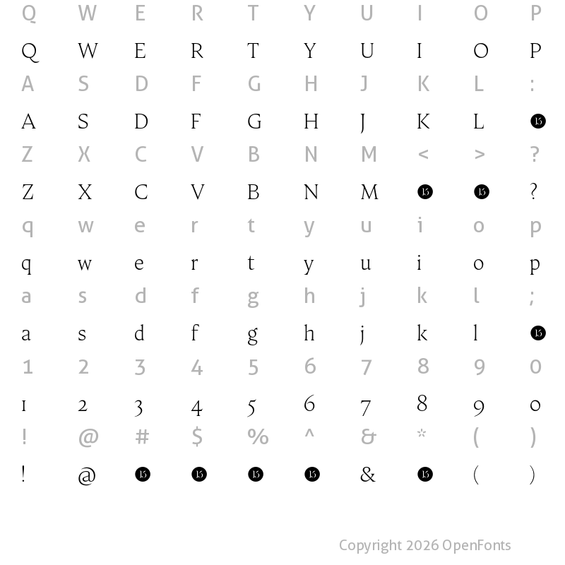 Character Map of Fautive Trial ExtraLight