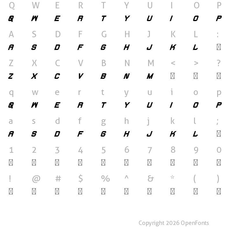 Character Map of Fearcheer Demo Bold Italic