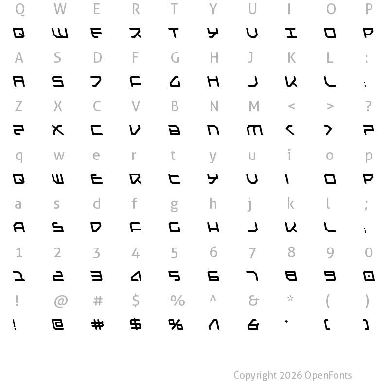 Character Map of Federapolis Bold Leftalic Bold