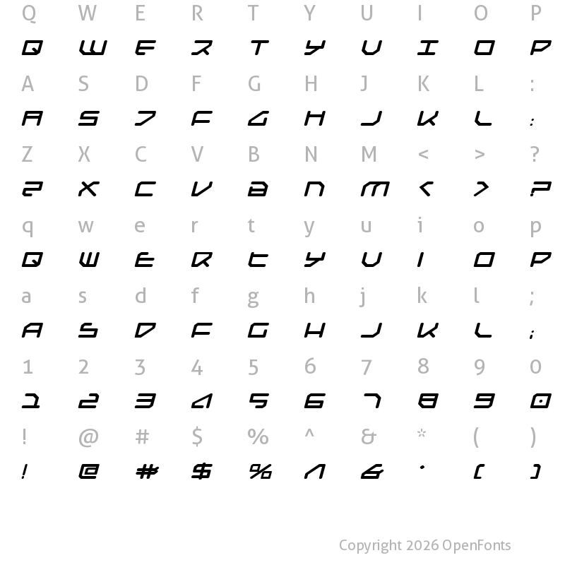 Character Map of Federapolis Expanded Bold Italic Expanded Bold Italic