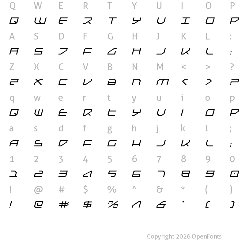 Character Map of Federapolis Expanded Italic Expanded Italic