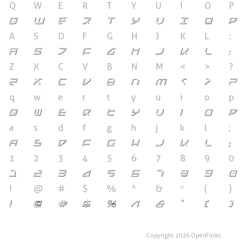Character Map of Federapolis Shadow Italic Italic