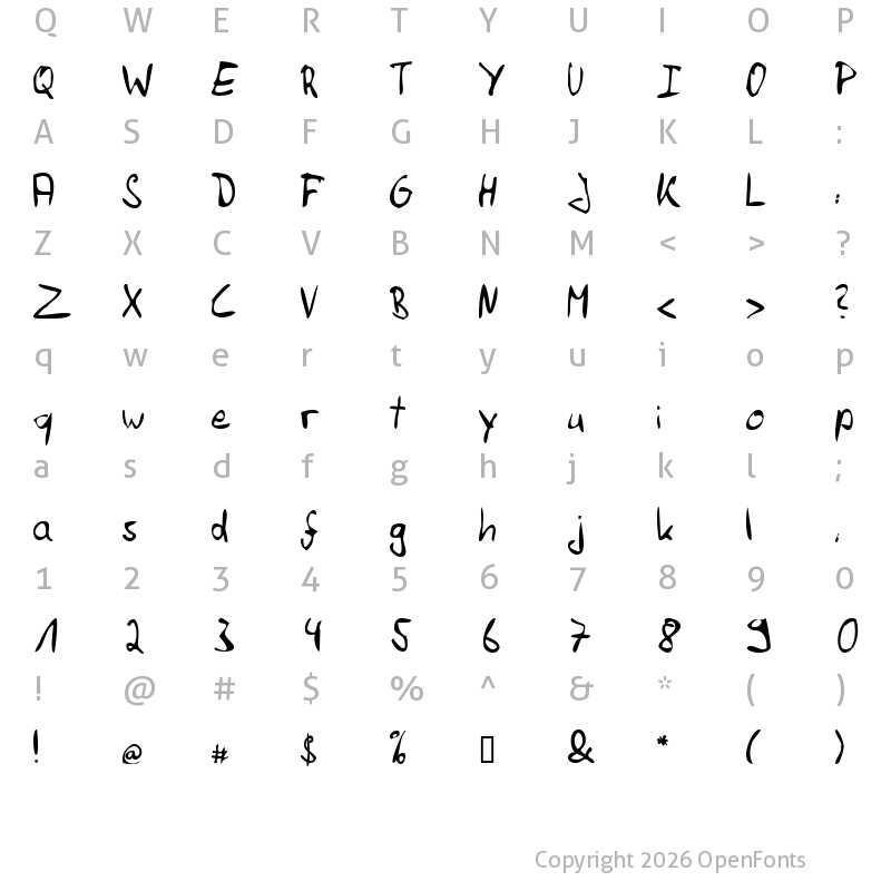 Character Map of Felix Hand Regular